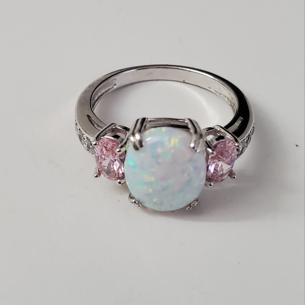 ‘Ethereal Romance’ Sterling Silver 925 Opal And Pink Sapphire Ring
